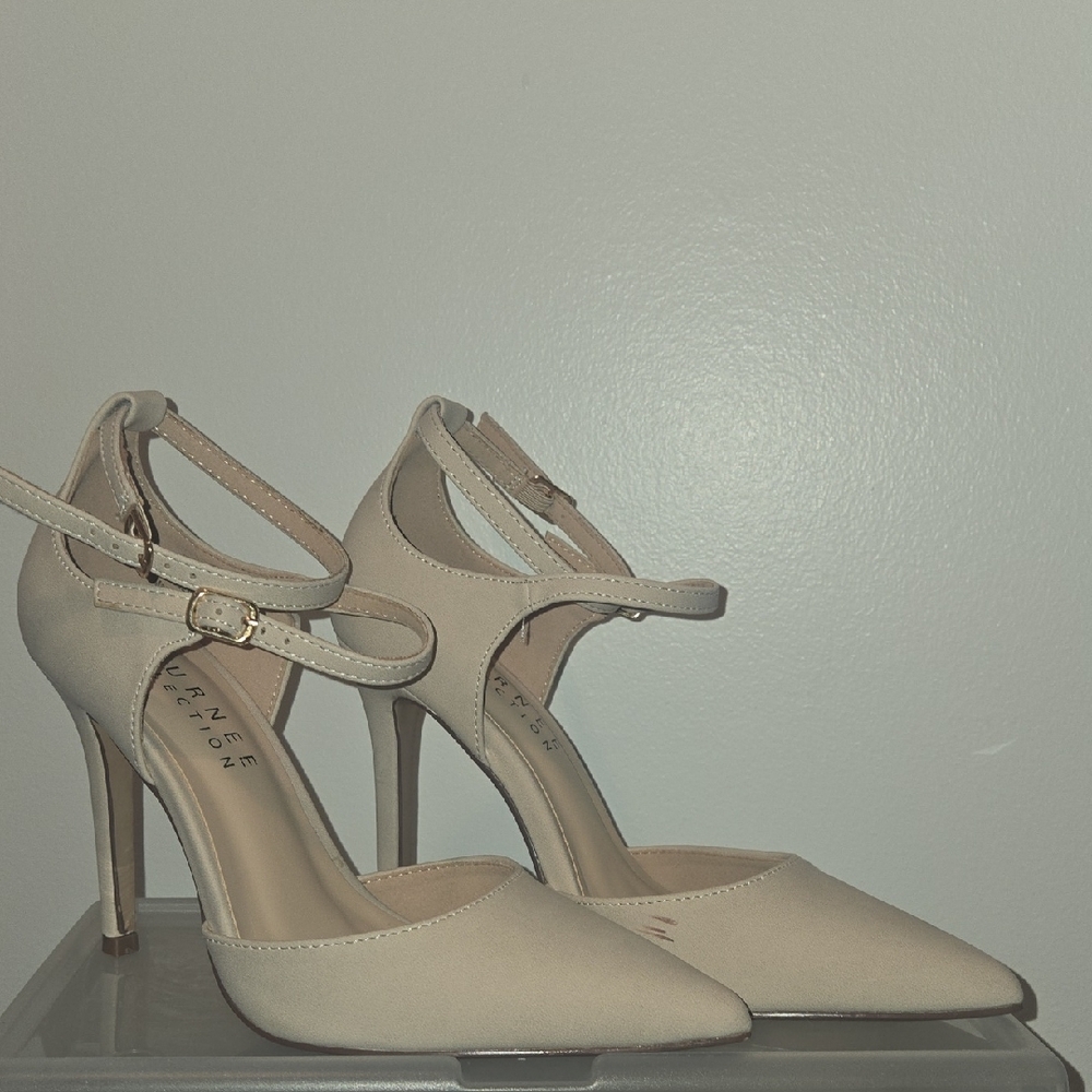 Journee Collection Beige Ankle Strap Heels